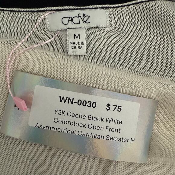 Y2K Cache Black White Colorblock Open Front Asymmetrical Cardigan Sweater M - Picture 4 of 6